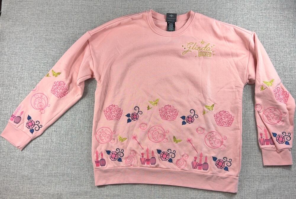 BoxLunch Wicked Glinda Embroidered Pink Crewneck Sweatshirt Women Large